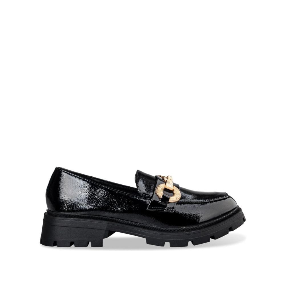 MISS ENVIE WOMEN BLACK SHINY LOAFERS